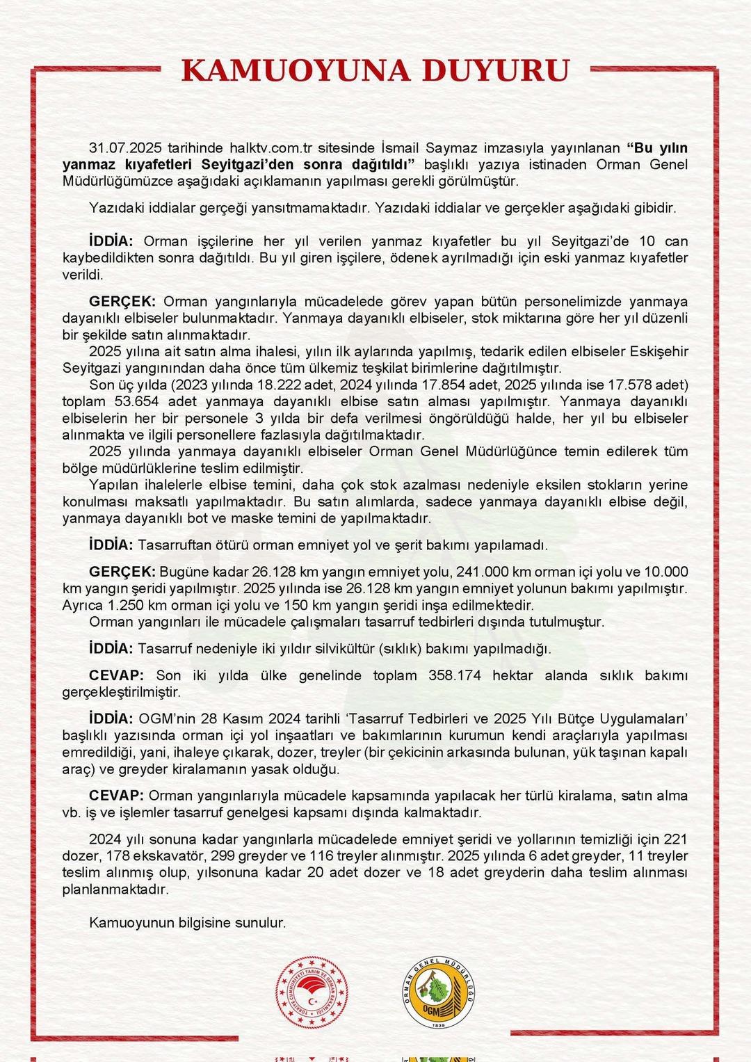 Silvikültür Genel Müdürlüğü 3'ün talebi üzerine İSmail Saymaz iddiasına yanıt 3